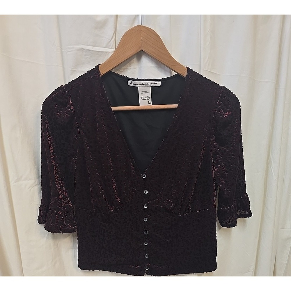 American Rag Juniors' Burnout Velvet Top Dark Academia Coquette Baby Doll M - Picture 3 of 12